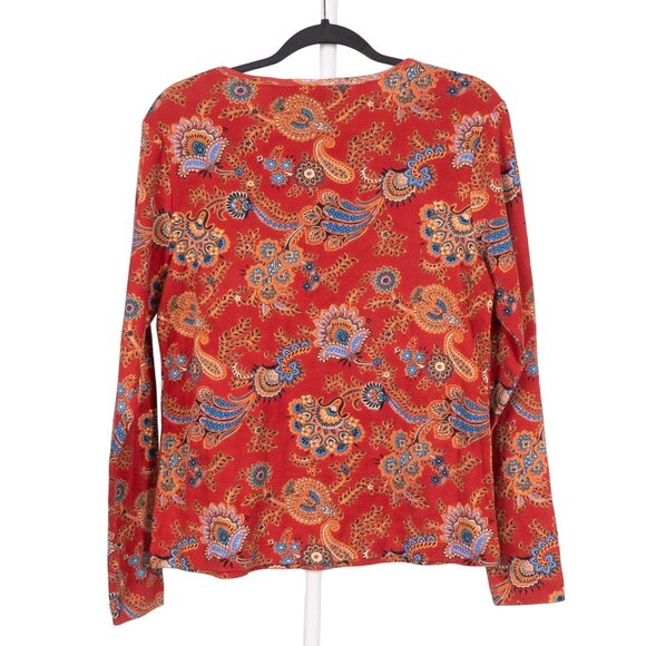 White Stag Shirt L 12 14 Womens Red Paisley Long Sleeve Cotton Beads Sequins - Picture 4 of 4